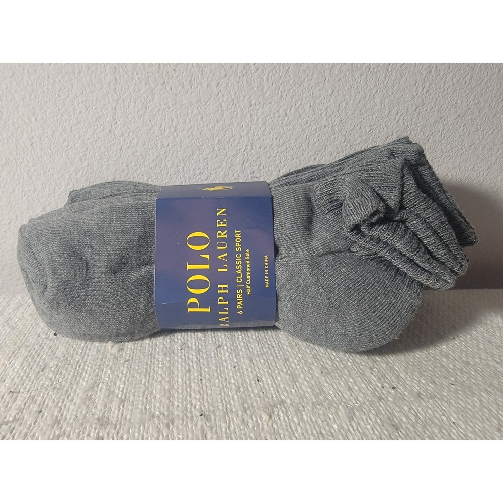 Polo Ralph Lauren MEN 6-Pack‎ Socks GRAY QUARTER Classic Sport Half Cushion Sole